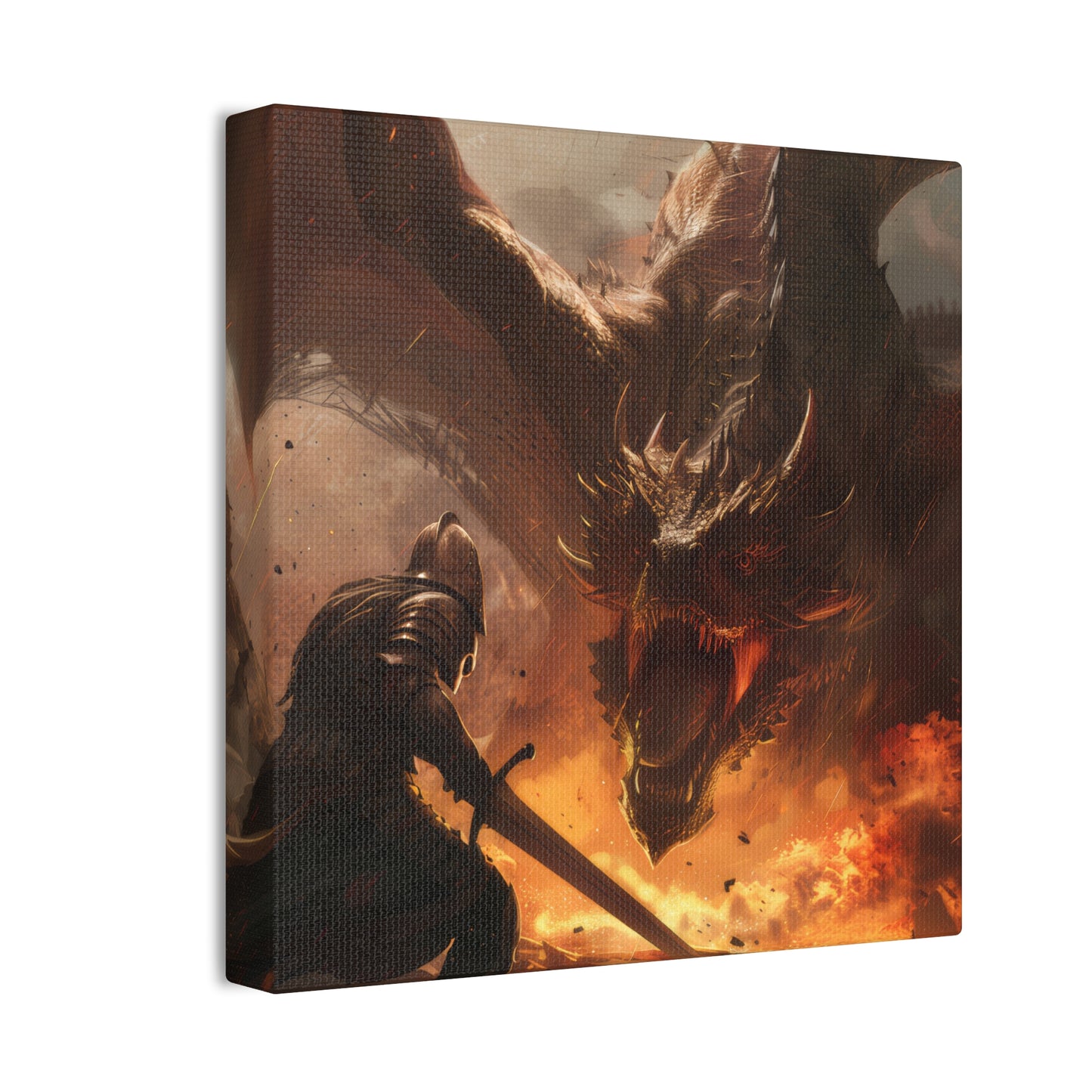 Fighter and Dragon - Canvas Stretched, 0.75"