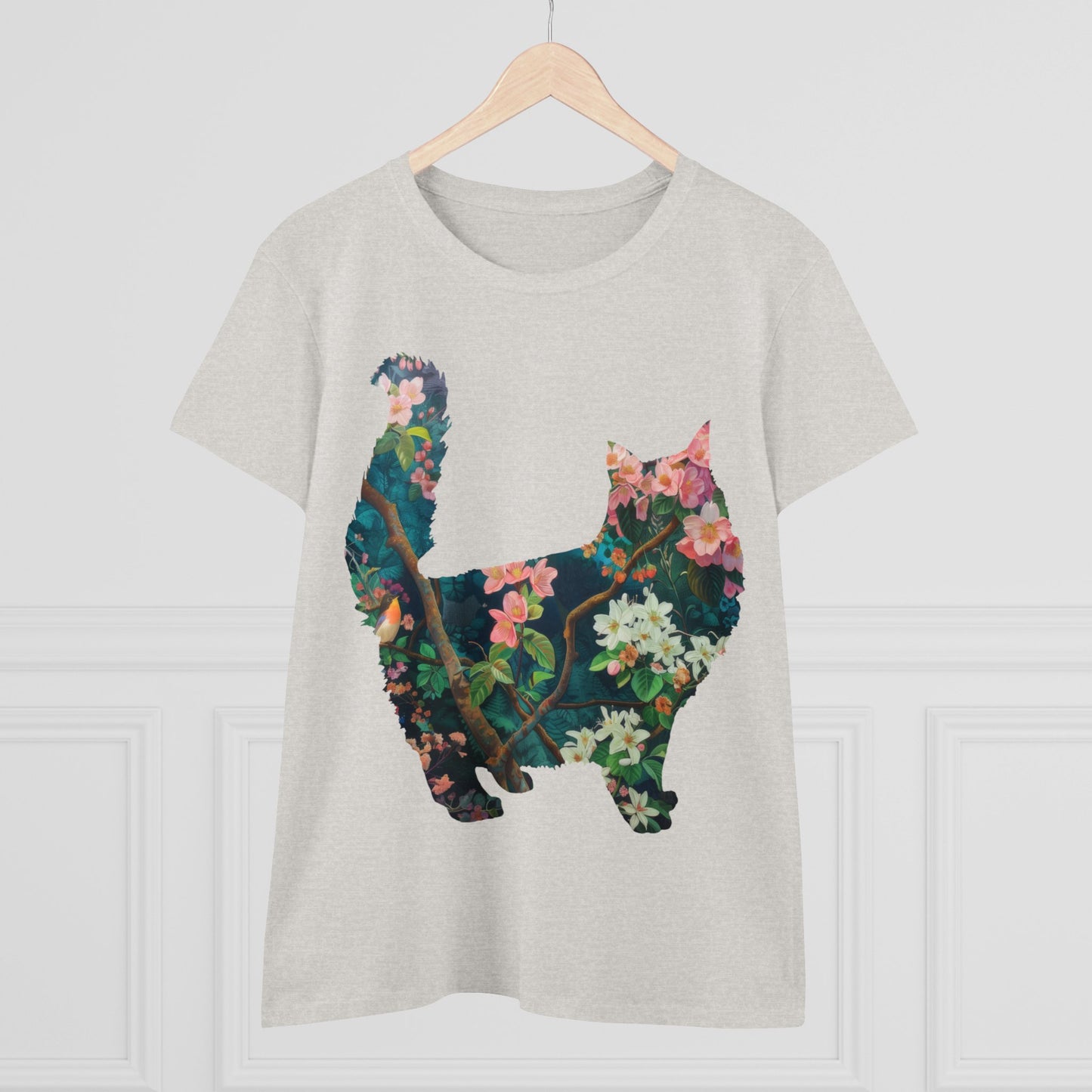 Flowery Cat - Women's Midweight Cotton Tee