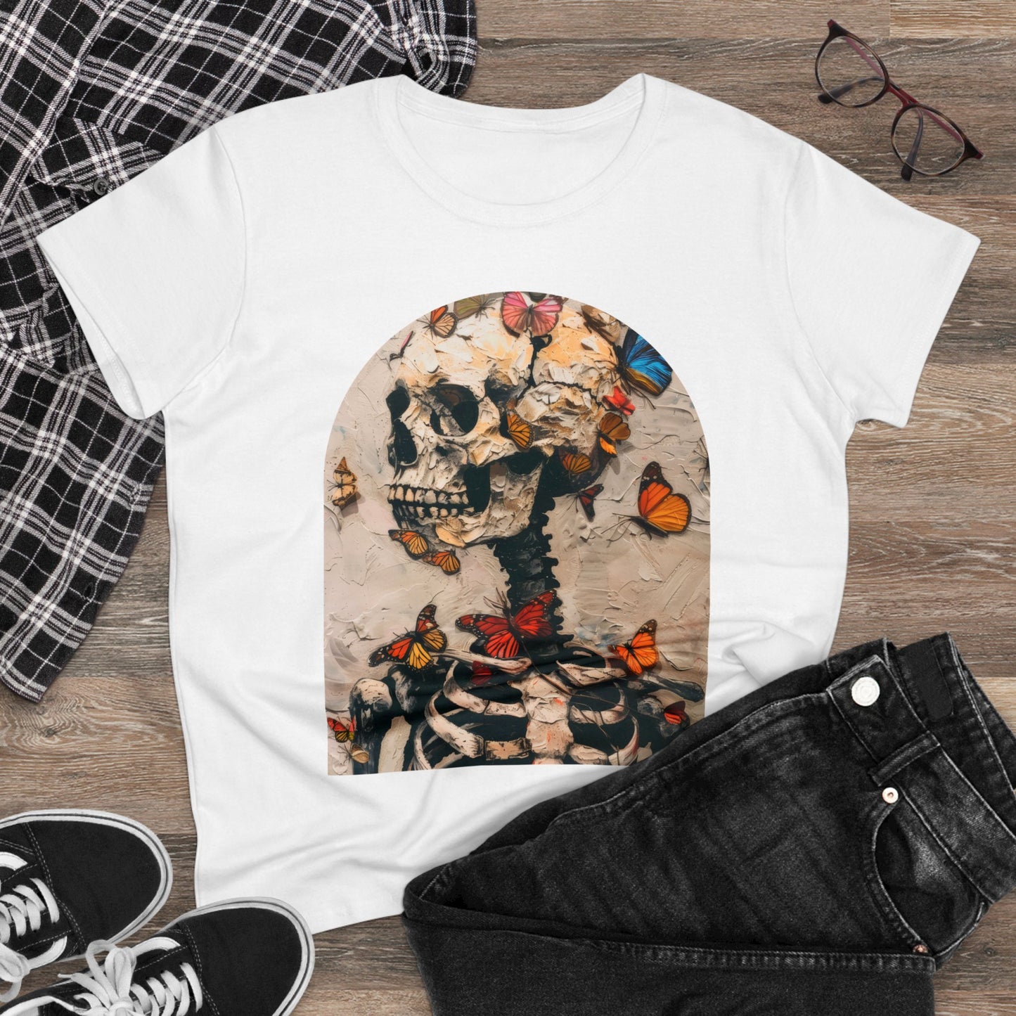 Skeleton and Butterflies - Women's Midweight Cotton Tee