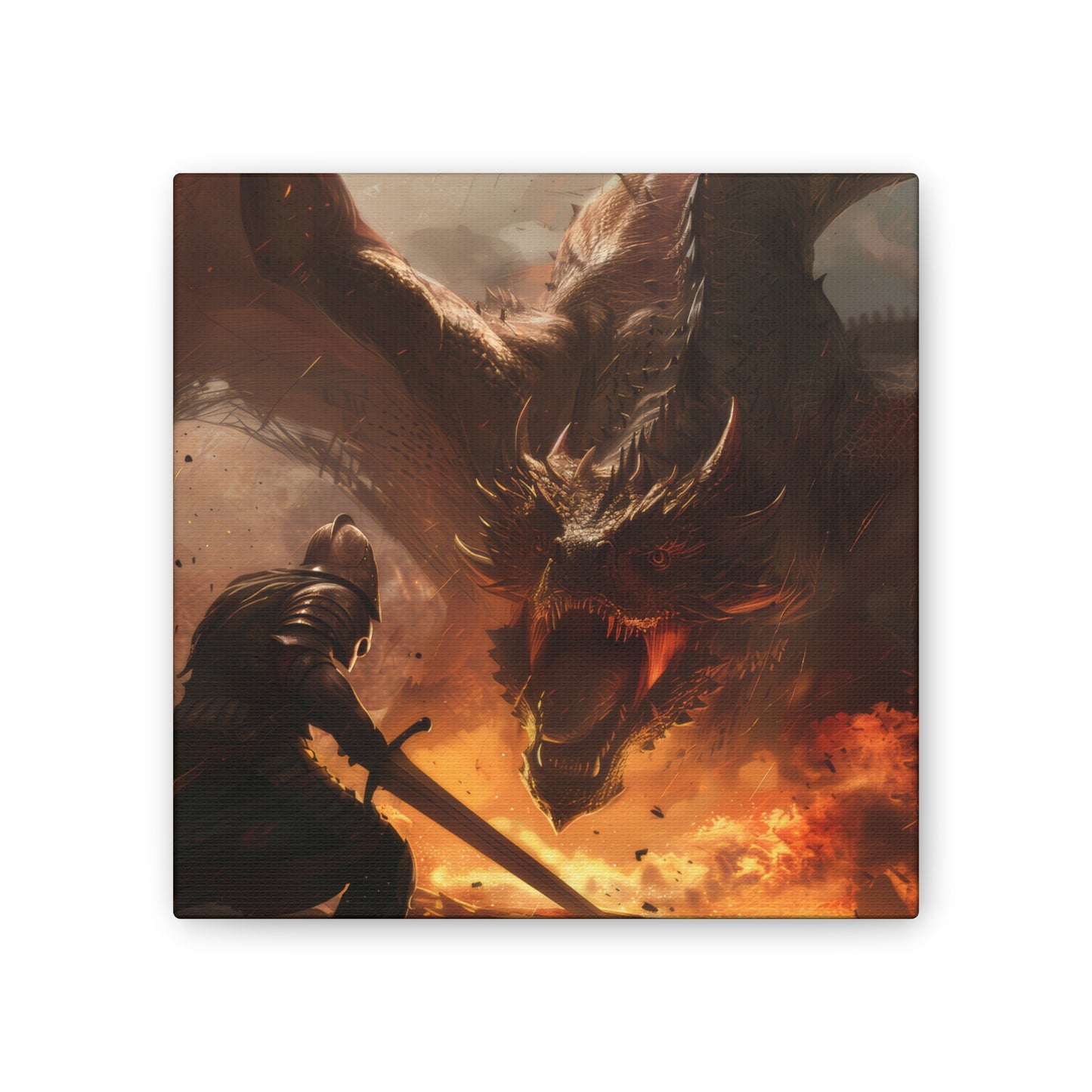 Fighter and Dragon - Canvas Stretched, 0.75"