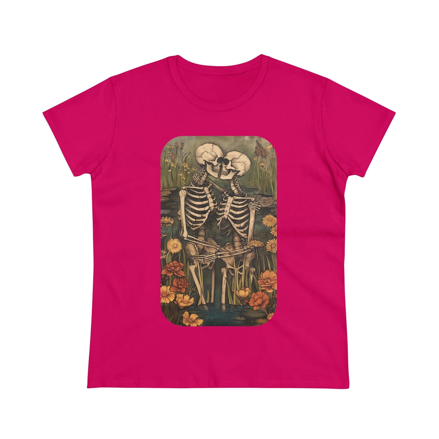 Skeleton Embrace - Flowers - Women's Midweight Cotton Tee