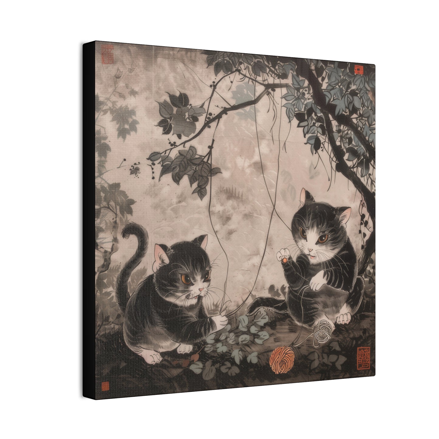 Japanese Woodblock Kitties - Canvas Stretched, 0.75" - Canvas Stretched, 0.75"