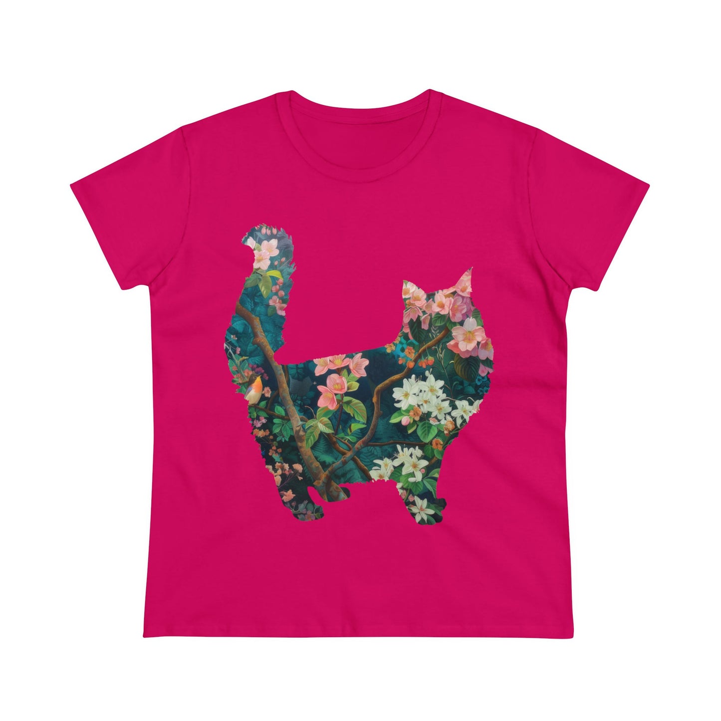 Flowery Cat - Women's Midweight Cotton Tee