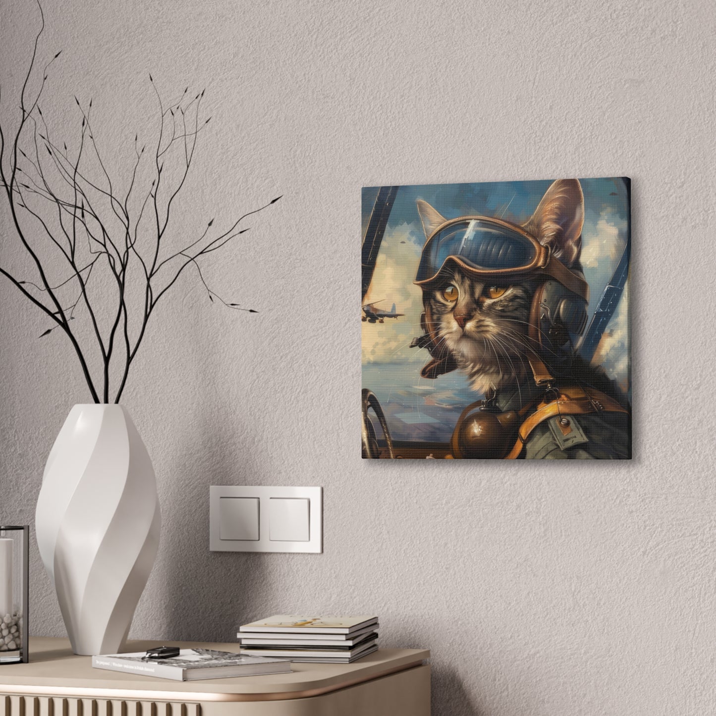 Cat Fighter Pilot - Canvas Stretched, 0.75"