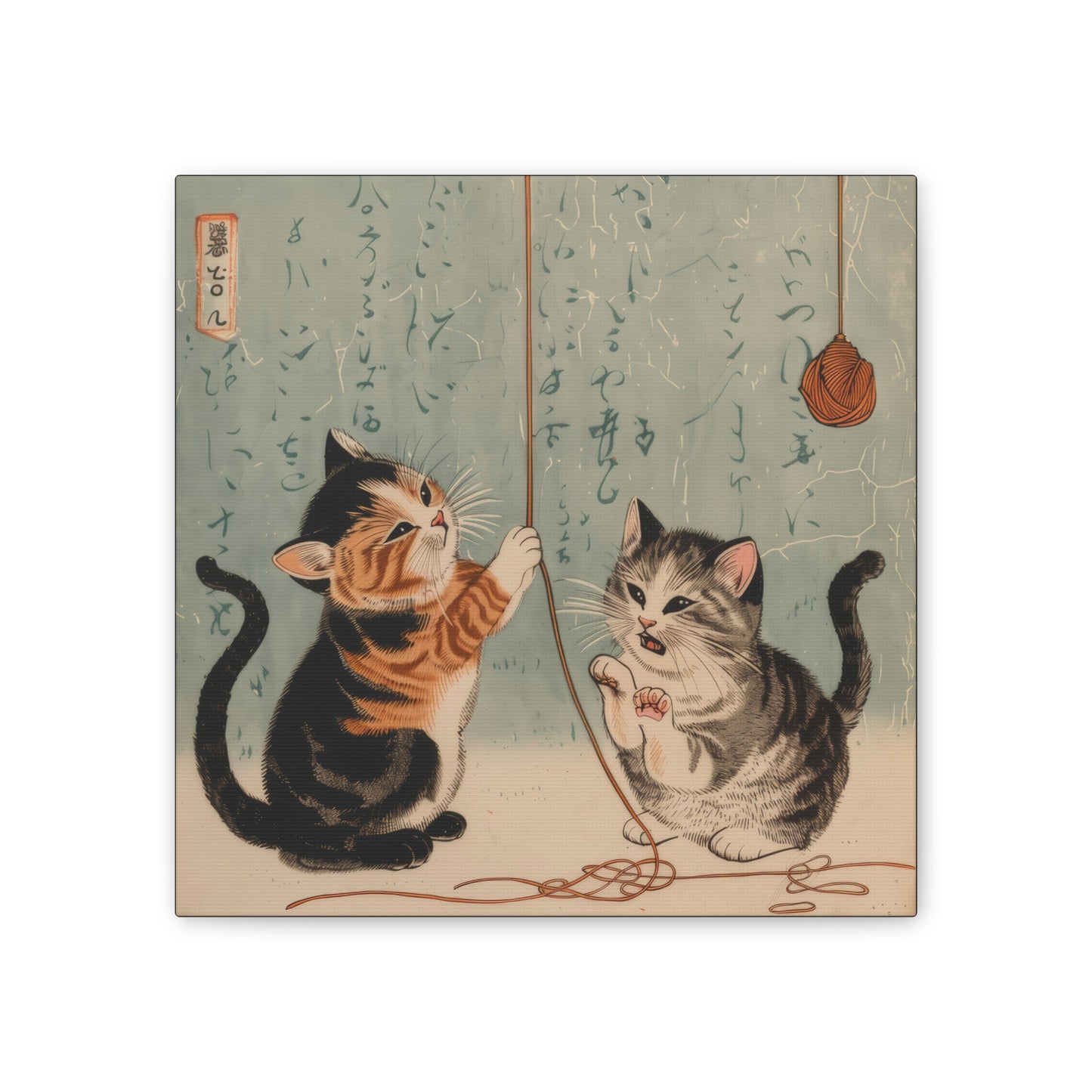 Japanese Woodblock Kitties - Canvas Stretched, 0.75" - Canvas Stretched, 0.75"