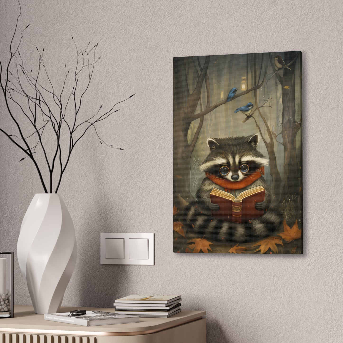 Reading Raccoon - Canvas Stretched, 0.75"