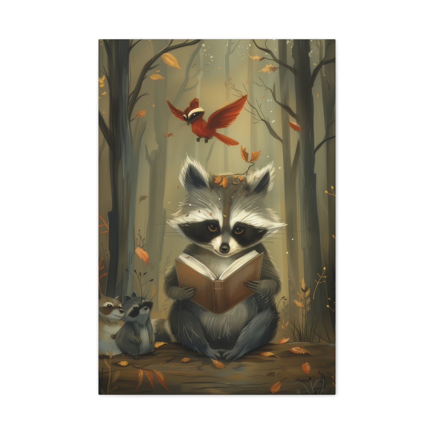 Reading Raccoon - Canvas Stretched, 0.75"