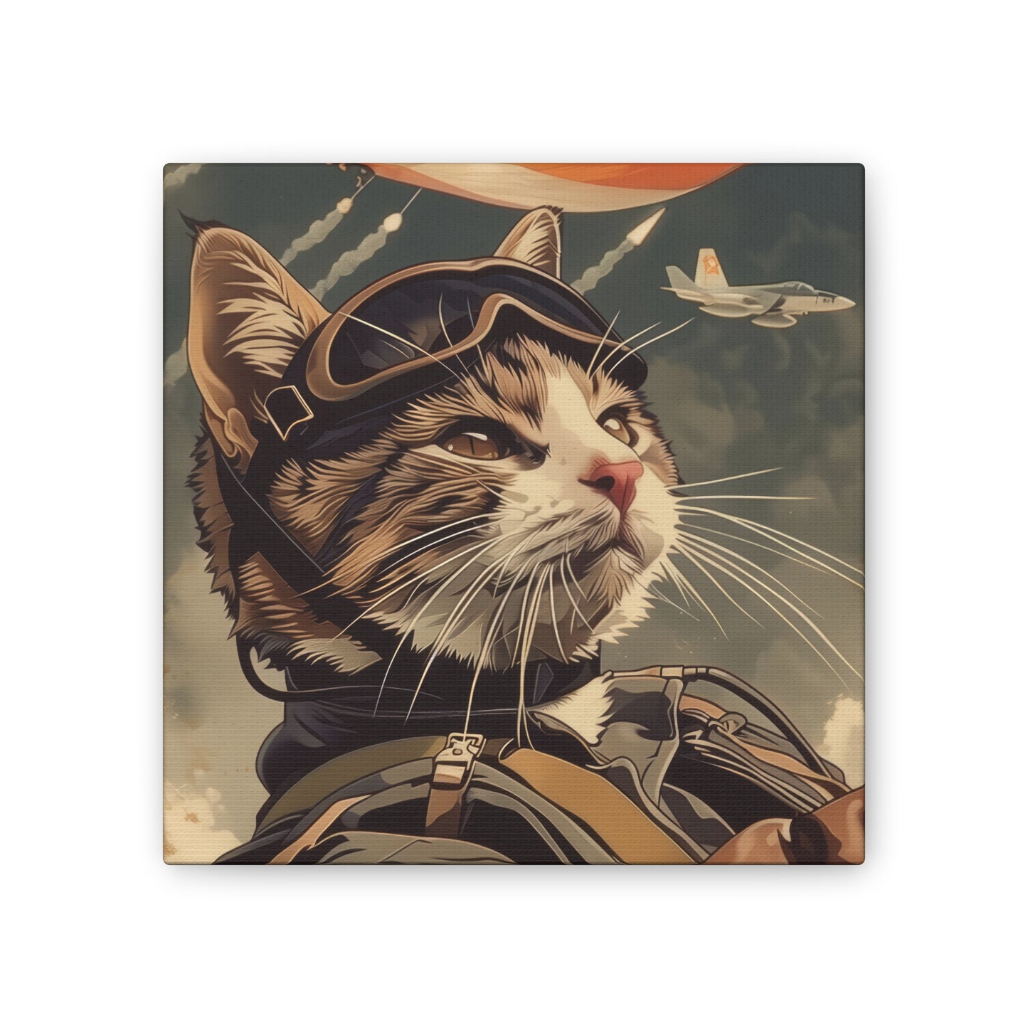 Kitty Fighter Pilot - Canvas Stretched, 0.75"