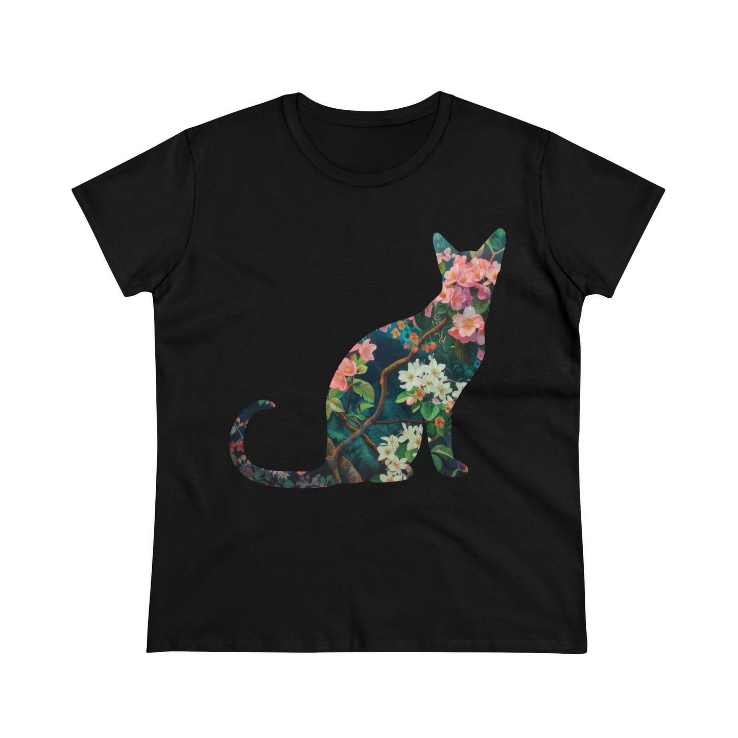 Flowery Cat - Women's Midweight Cotton Tee