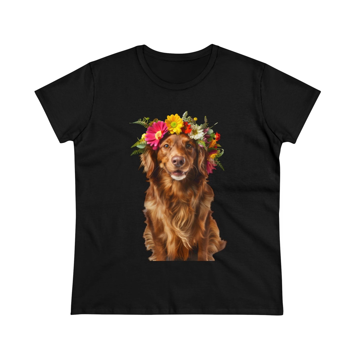 Dog's Flower Crown - Women's Midweight Cotton Tee