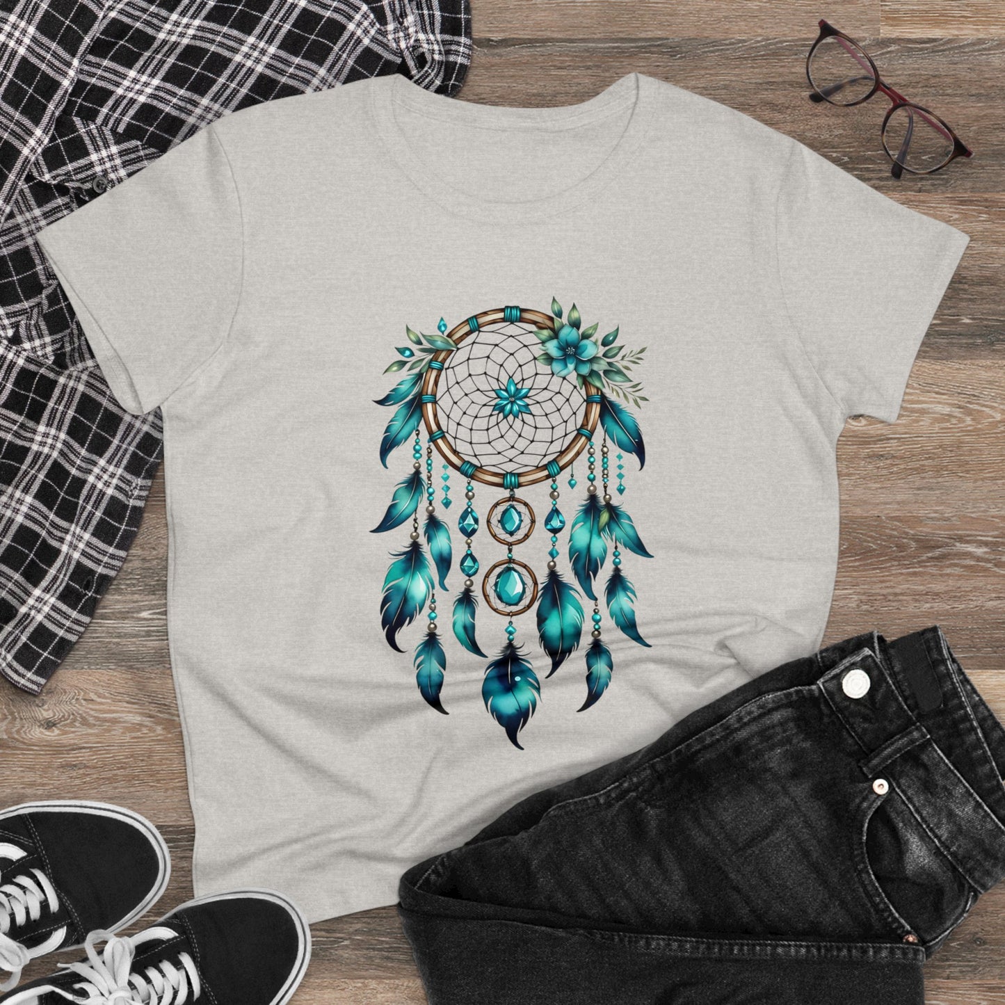Turquoise Dream Catcher - Sagittarius - Astrology - Women's Midweight Cotton Tee