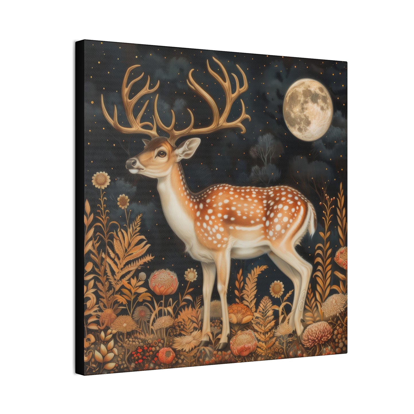 Deer and Moon - Canvas Stretched, 0.75"