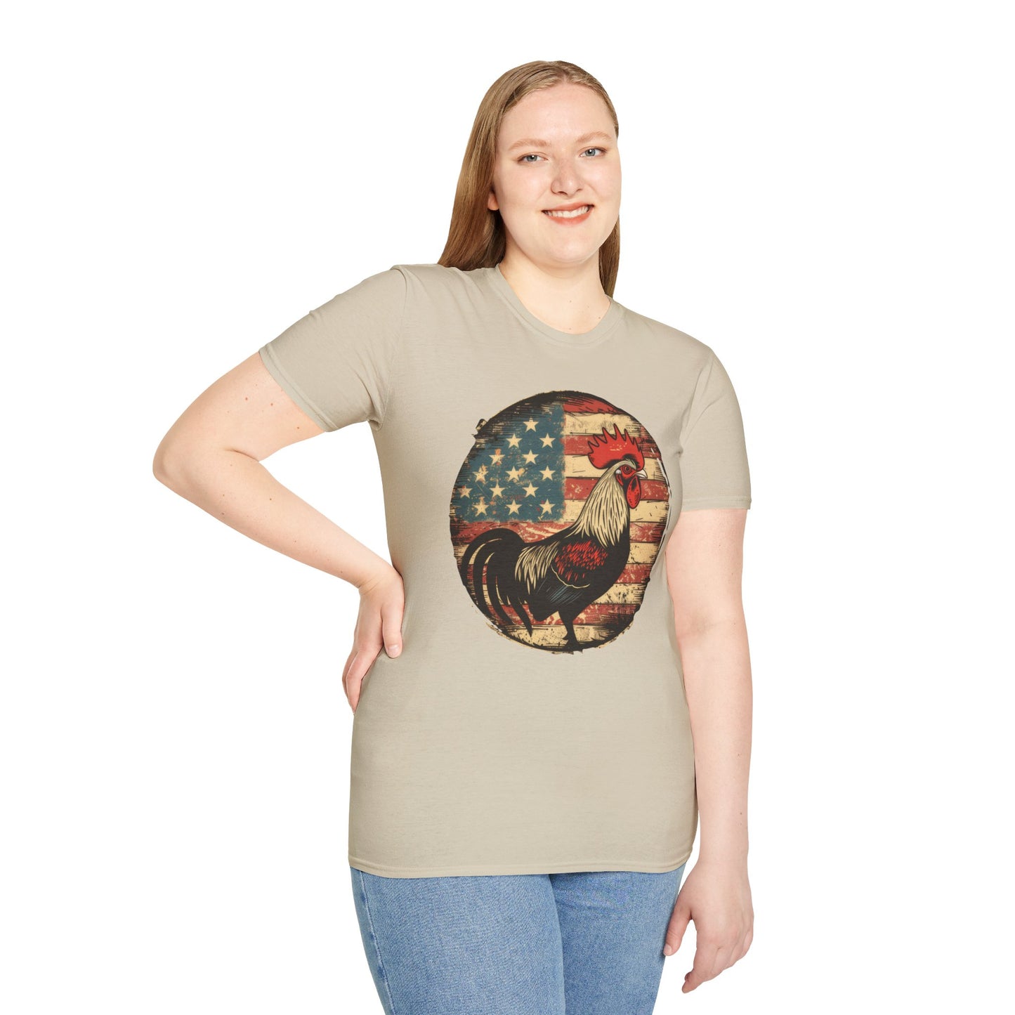 Rooster and Flag - Unisex Softstyle T-Shirt