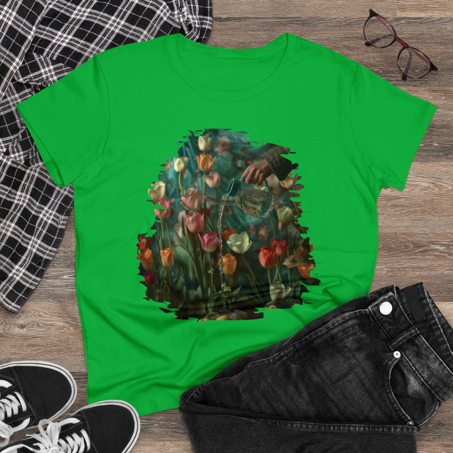 Watering Tulips - Women's Midweight Cotton Tee