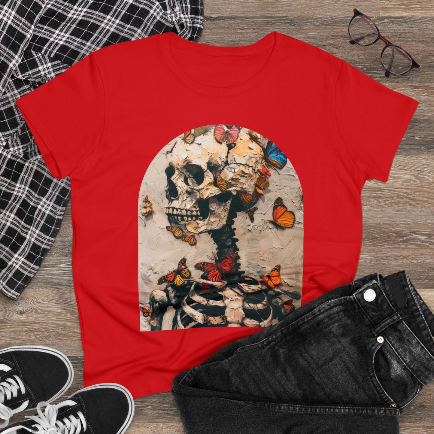 Skeleton and Butterflies - Women's Midweight Cotton Tee