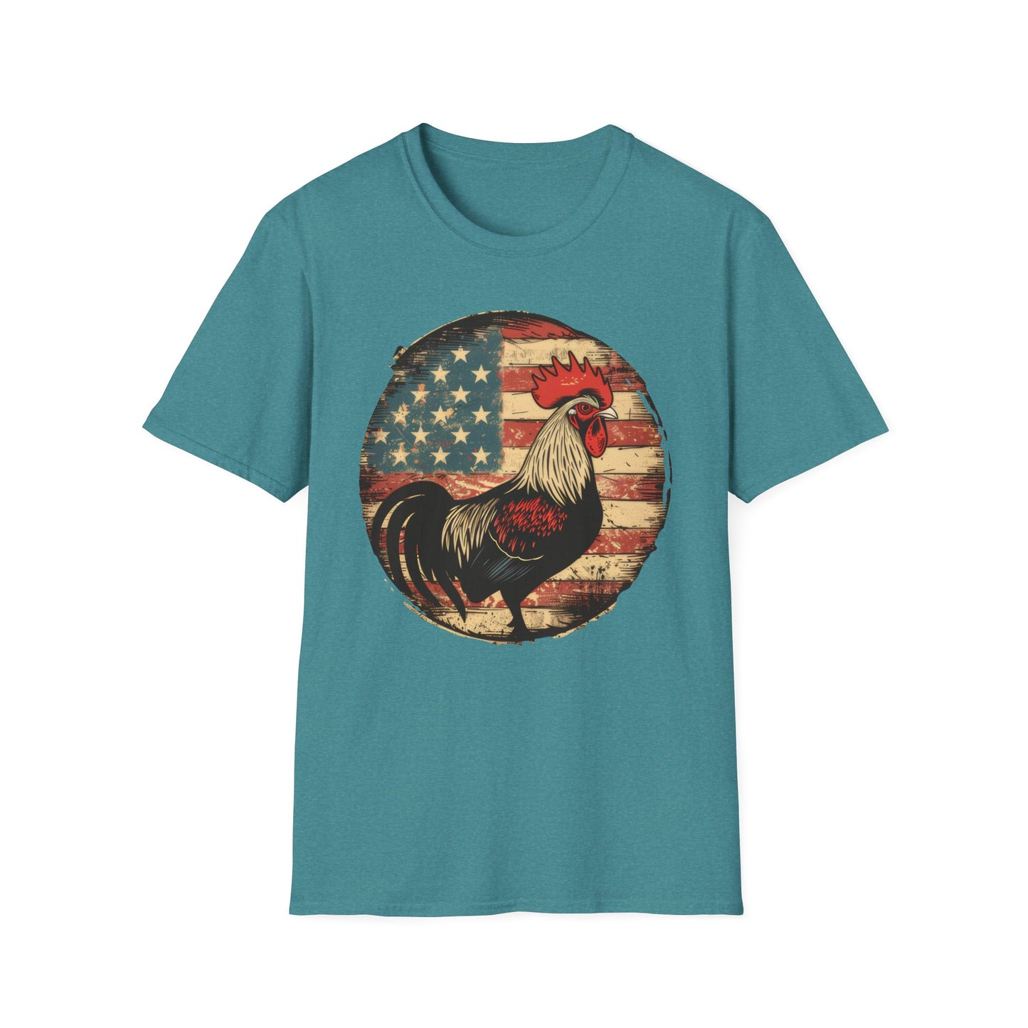 Rooster and Flag - Unisex Softstyle T-Shirt