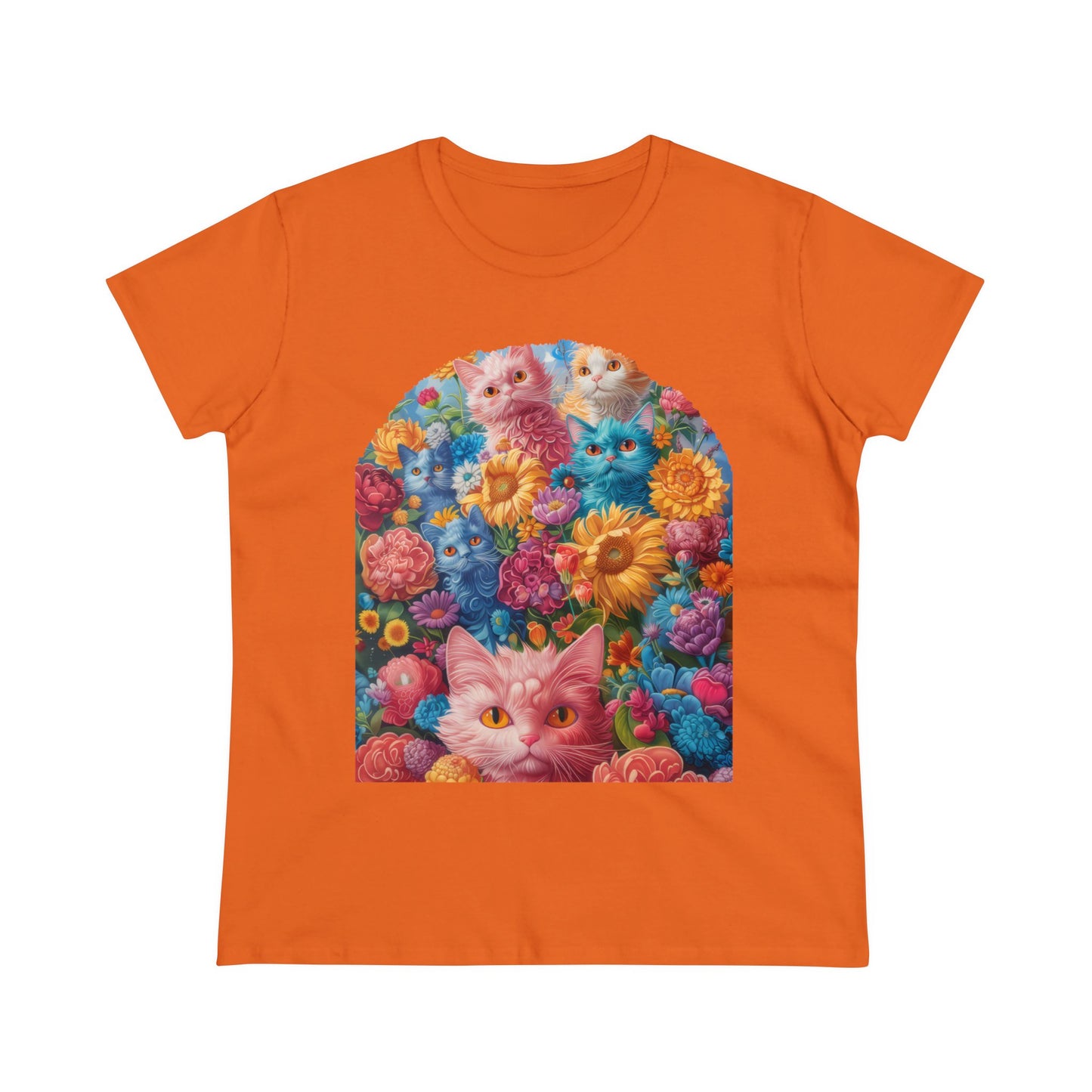 Cats and Flowers - Women's Midweight Cotton Tee