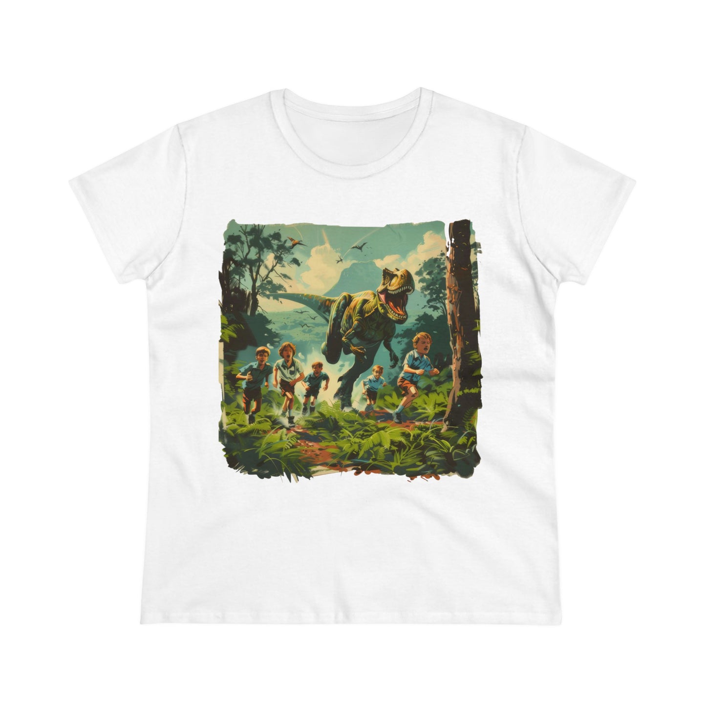 Dinosaur Chase - Women's Midweight Cotton Tee