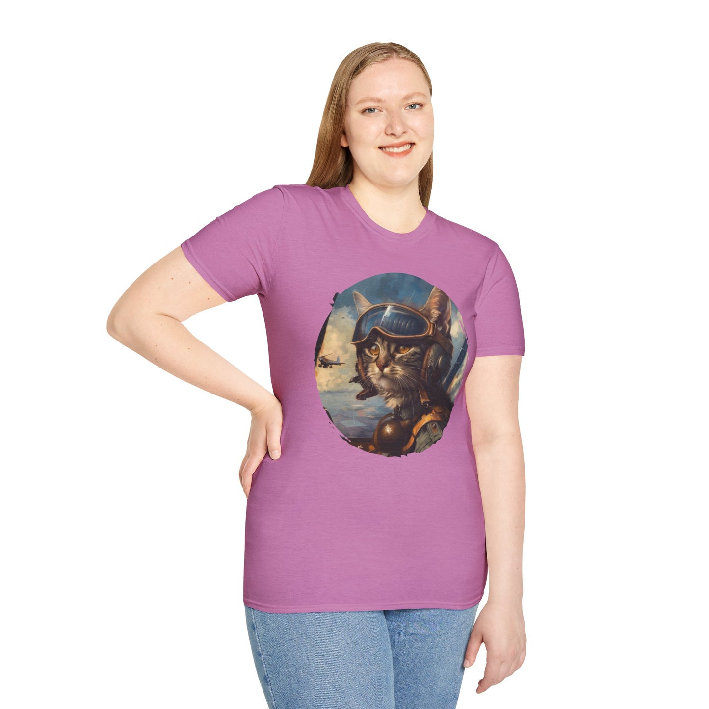 Cat Fighter Pilot - Unisex Softstyle T-Shirt