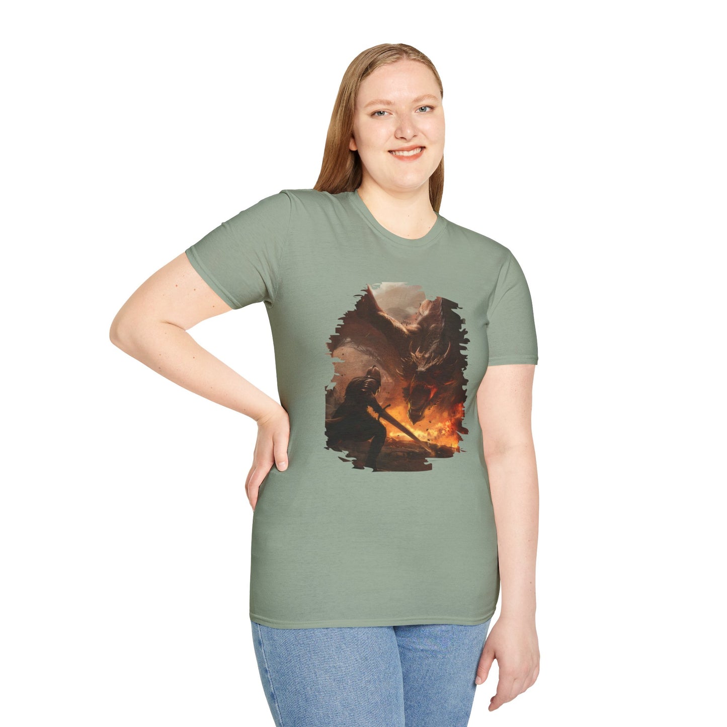 Fighter and Dragon - Unisex Softstyle T-Shirt