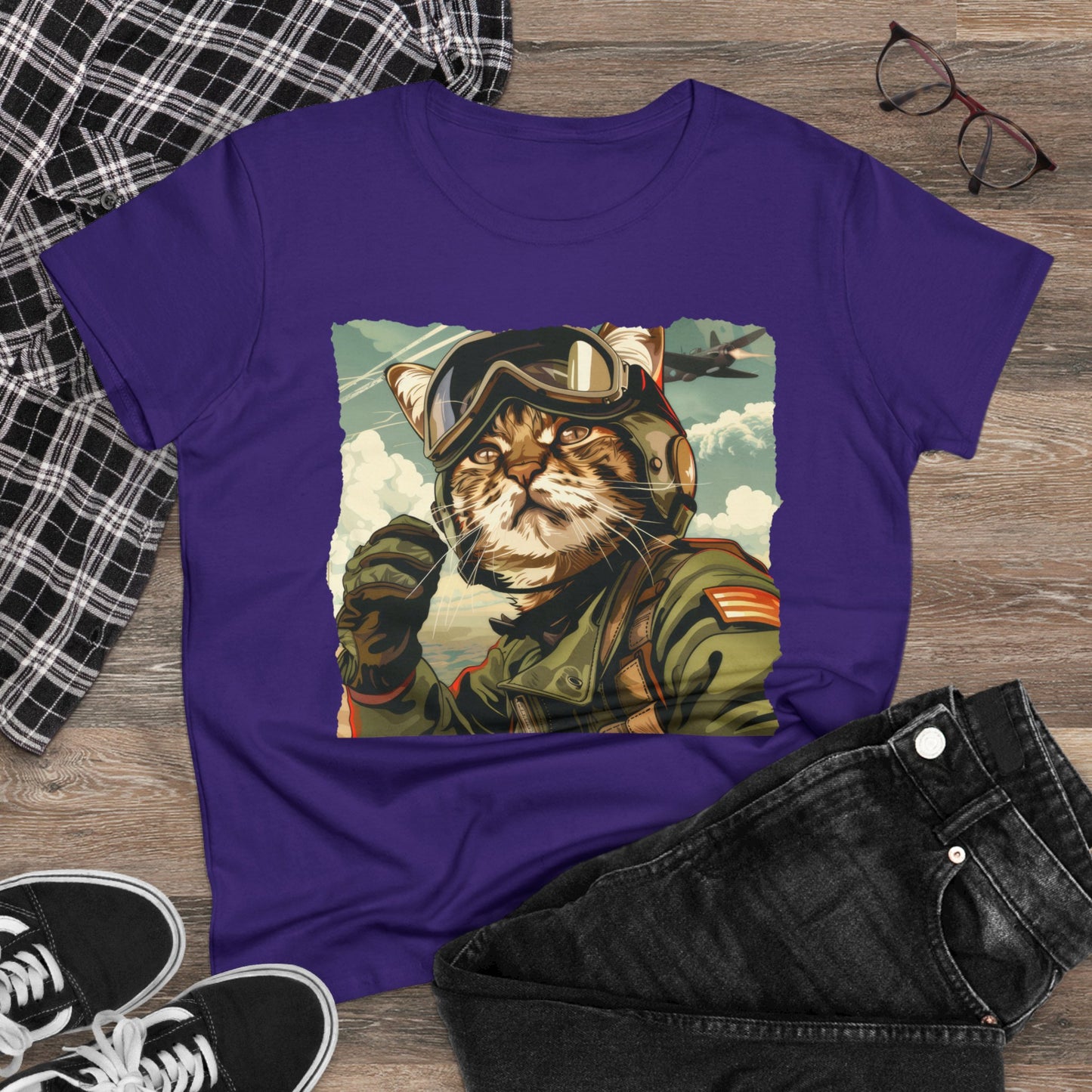 Kitty Fighter Pilot - Women's Midweight Cotton Tee