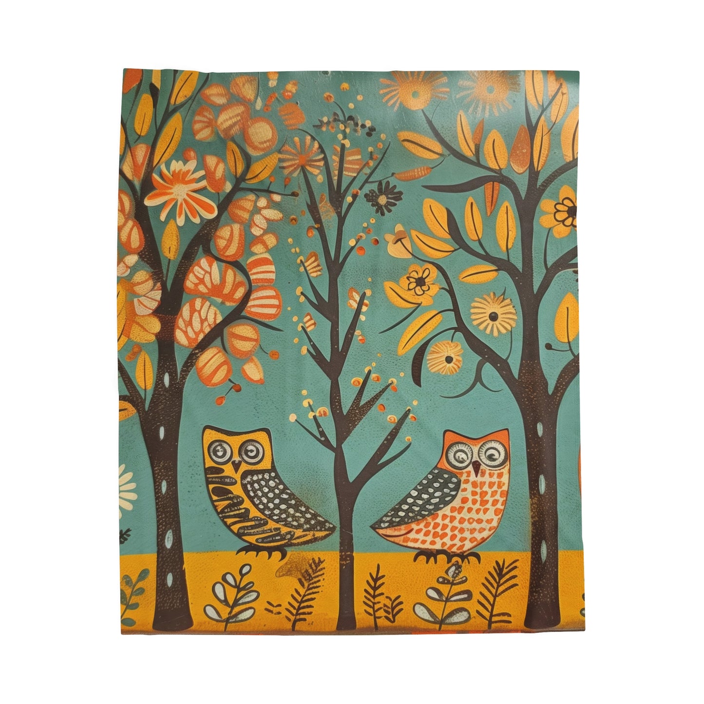 Owls - Peaceful Pair - Velveteen Plush Blanket