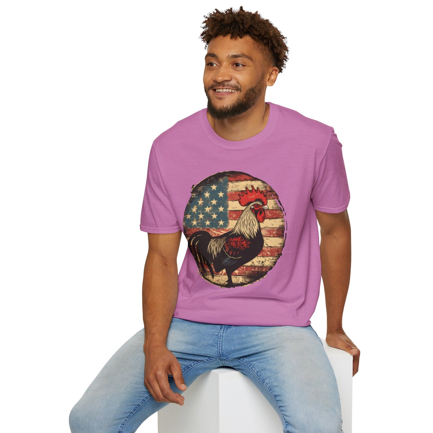 Rooster and Flag - Unisex Softstyle T-Shirt