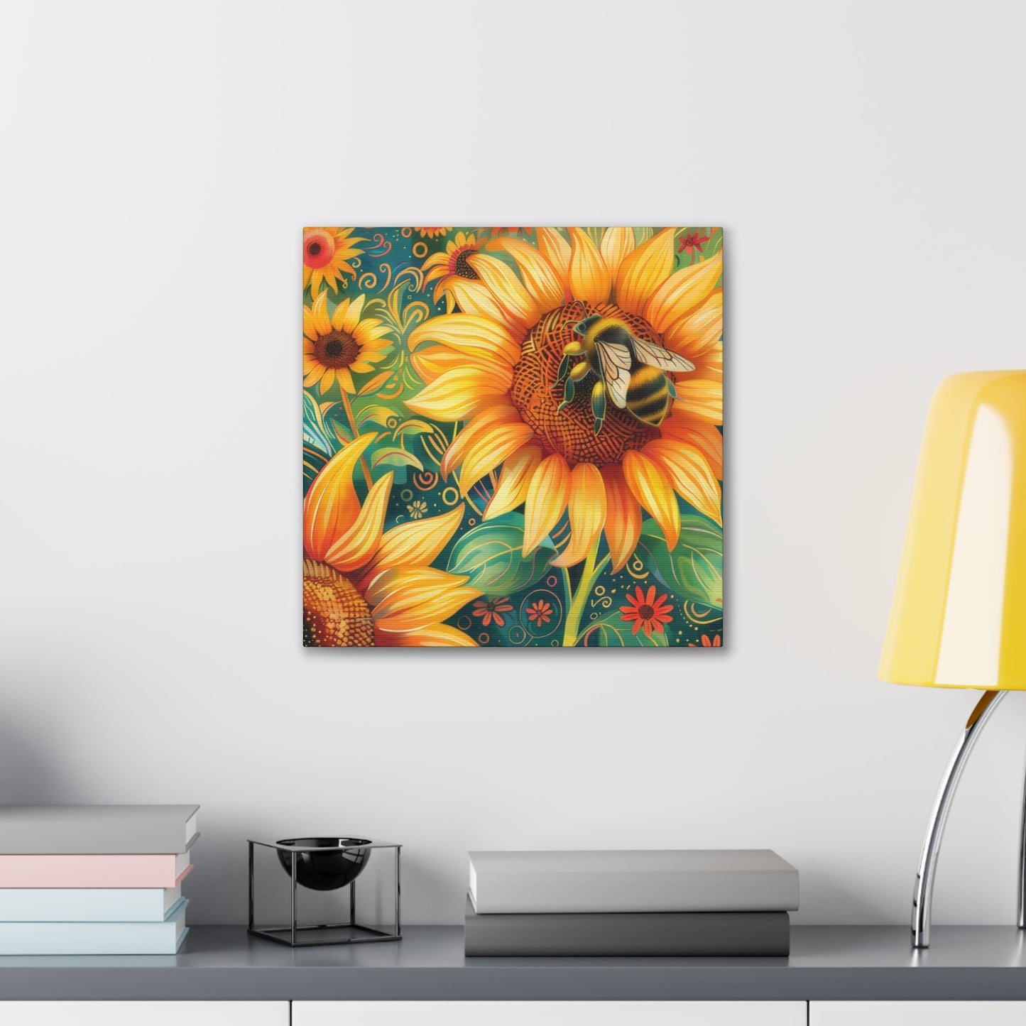 Sunflower and Bee - Canvas Stretched, 0.75"