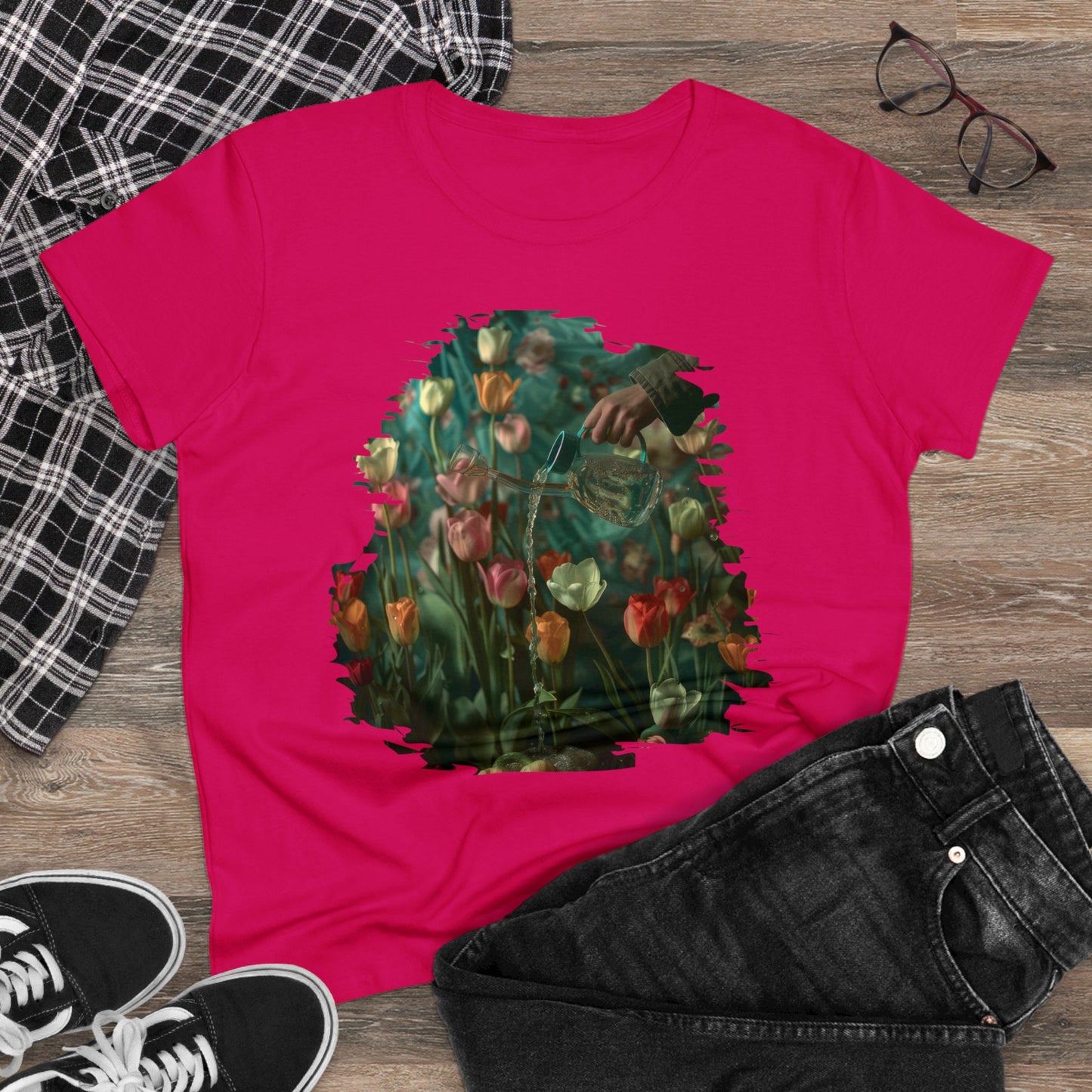 Watering Tulips - Women's Midweight Cotton Tee