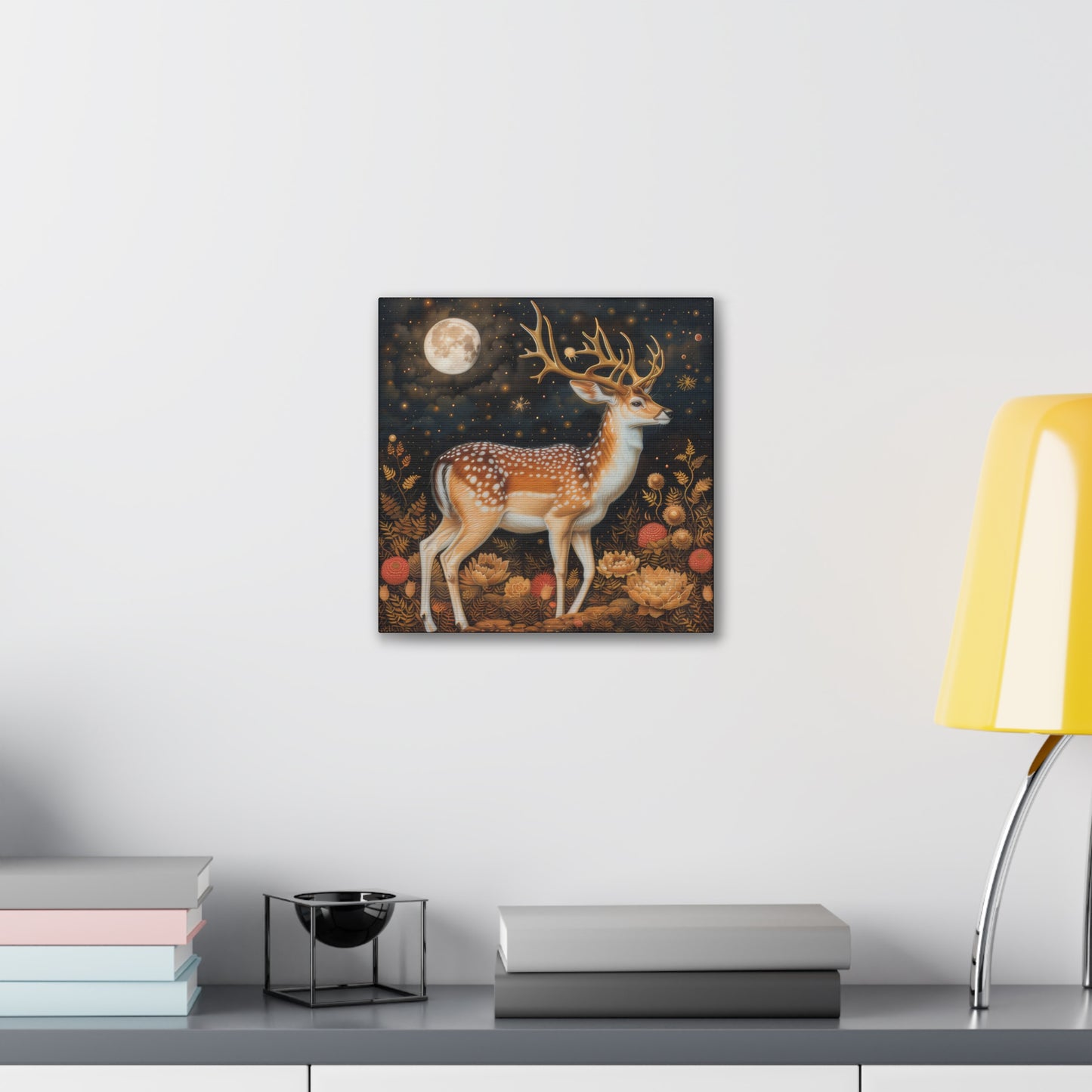 Deer and Moon - Canvas Stretched, 0.75"