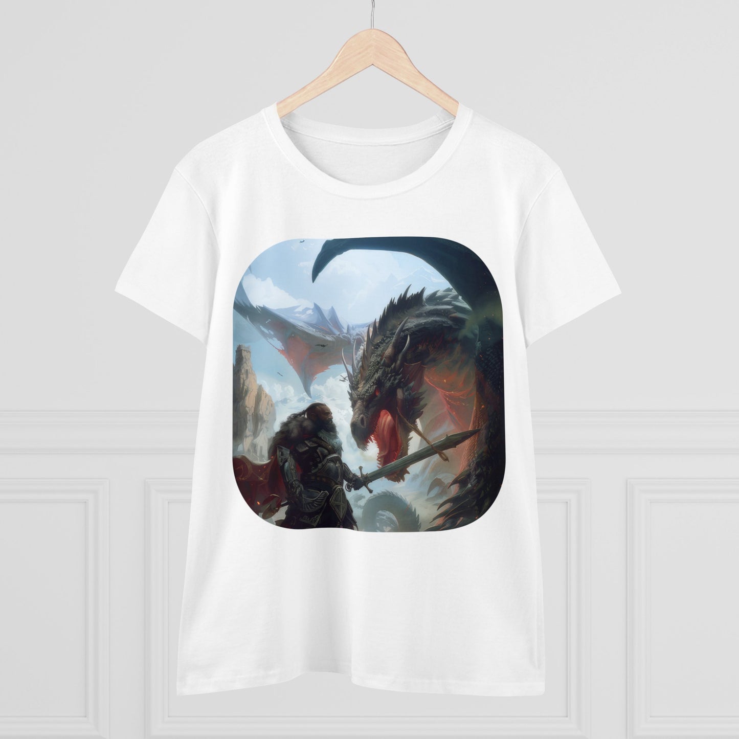 Fighter and Dragon - Fantasy - Women's Midweight Cotton Tee