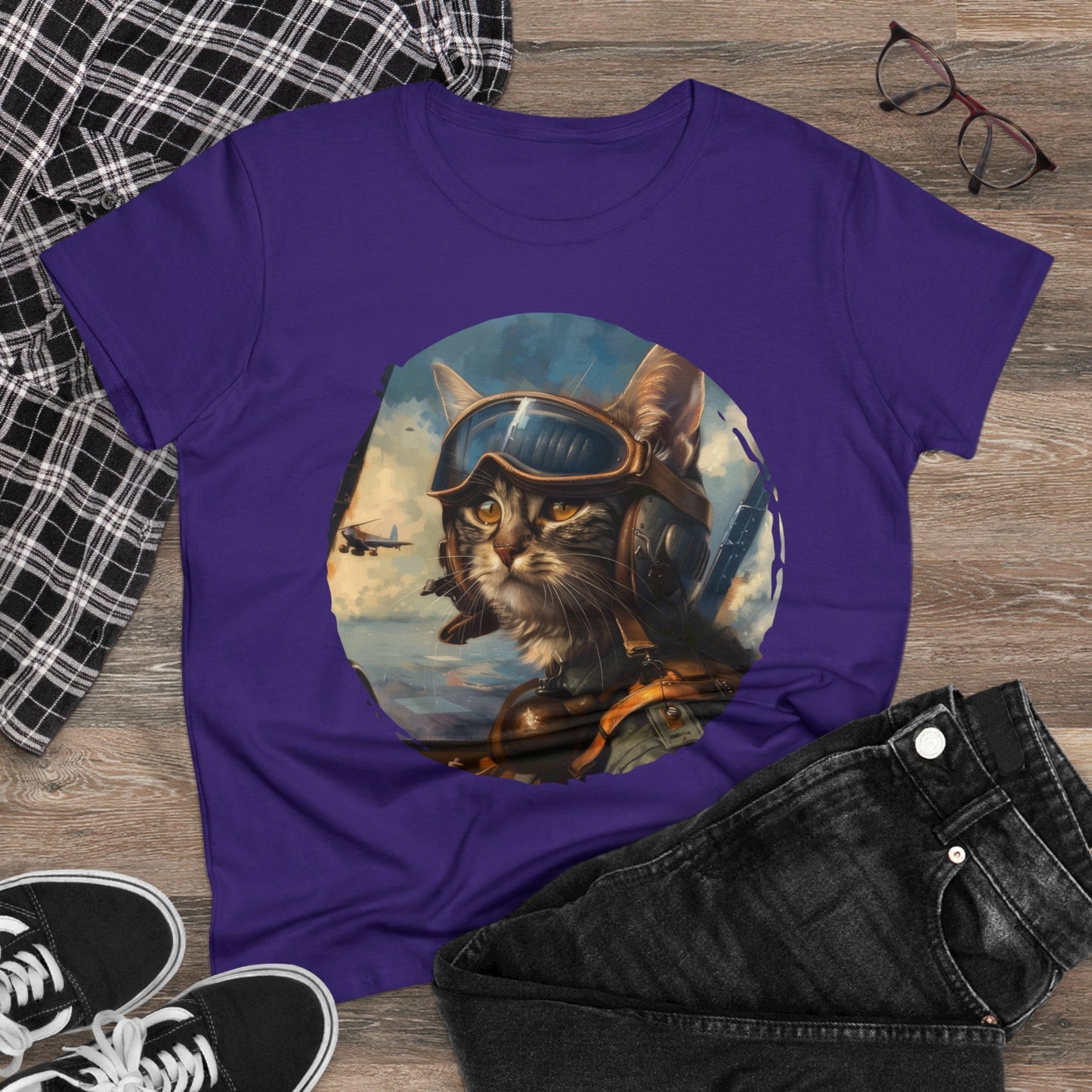 Fighter Pilot Kitty - Women's Midweight Cotton Tee