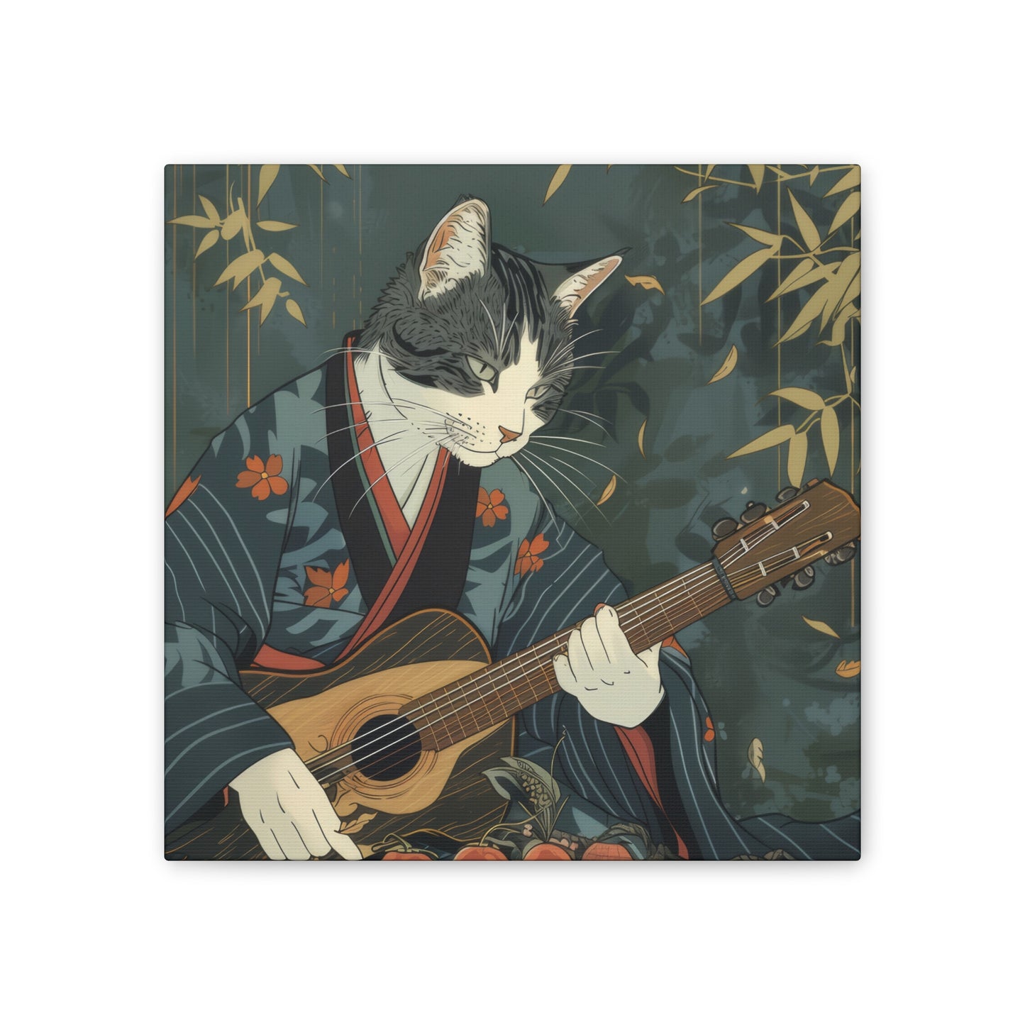 Japanese Kitty Guitarist - Canvas Stretched, 0.75" - Canvas Stretched, 0.75"