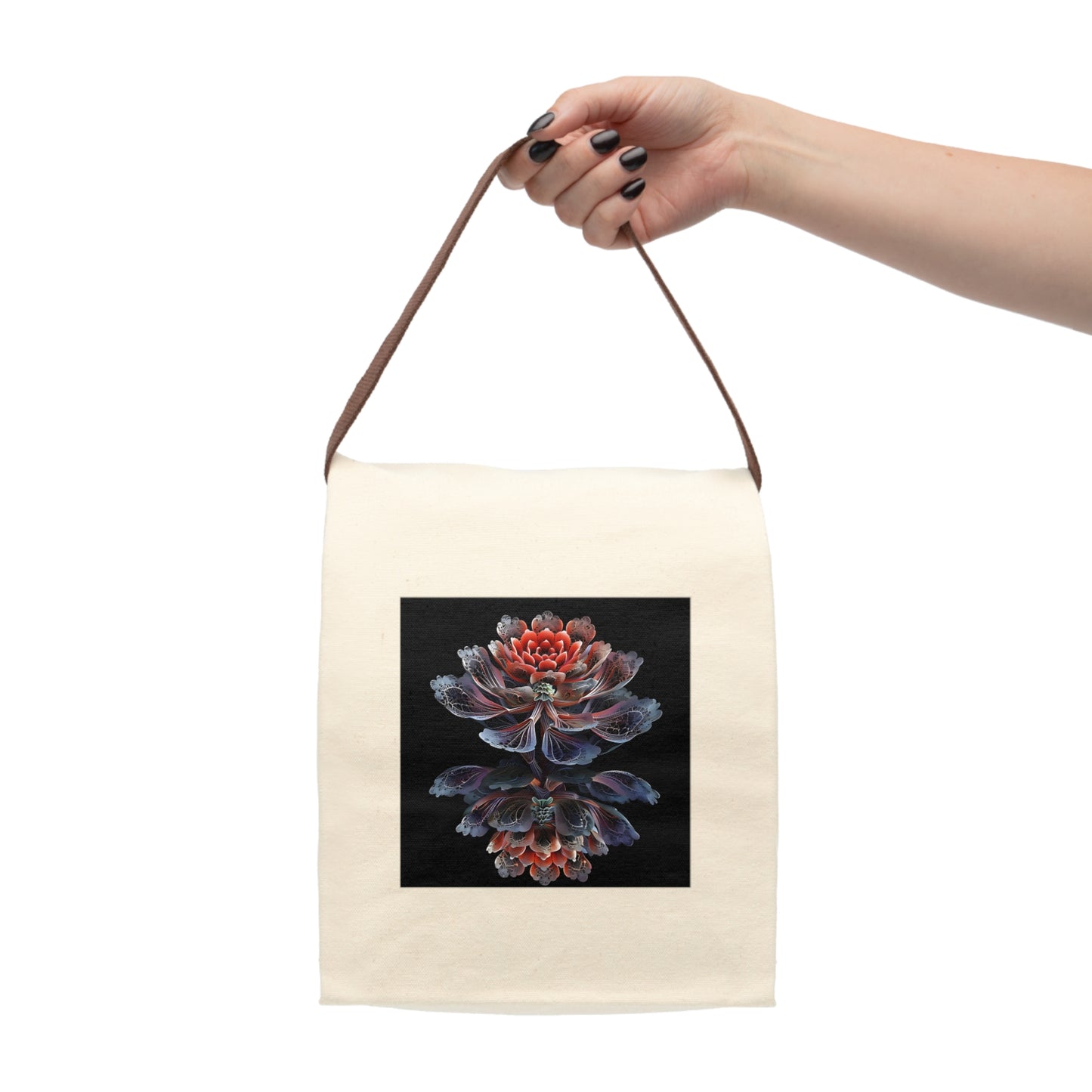 Reflected Flower - Canvas Lunch Bag With Strap