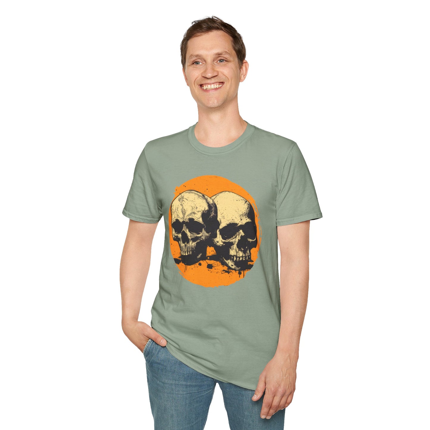 Skulls on Orange - Unisex Softstyle T-Shirt