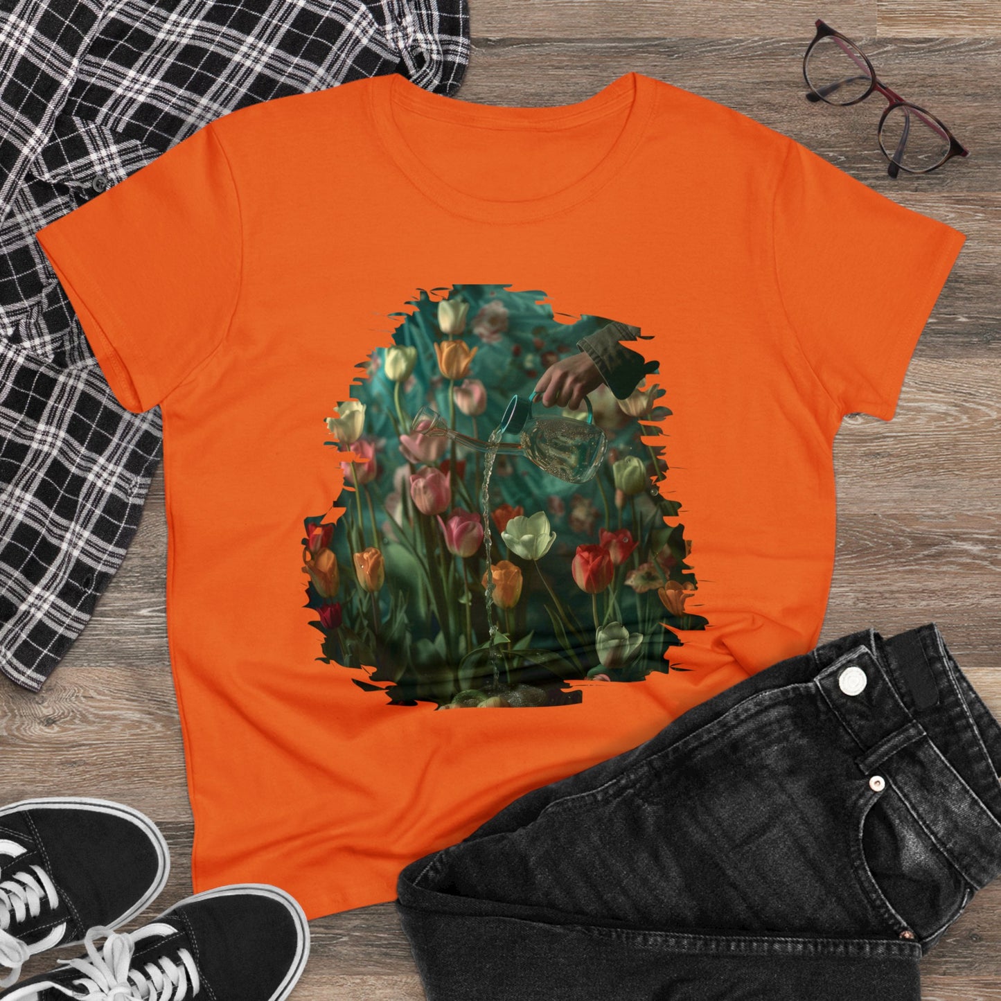 Watering Tulips - Women's Midweight Cotton Tee