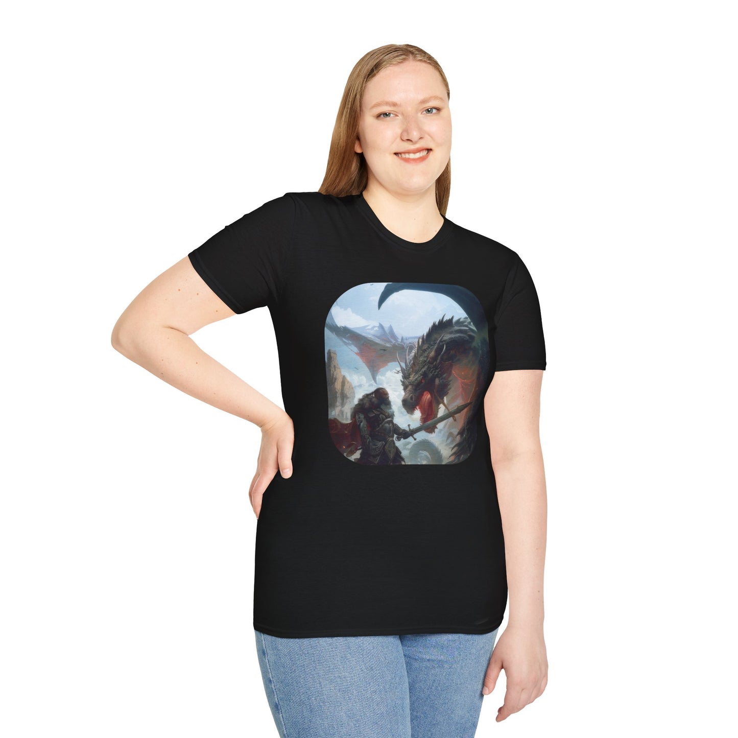 Fighter and Dragon - Unisex Softstyle T-Shirt