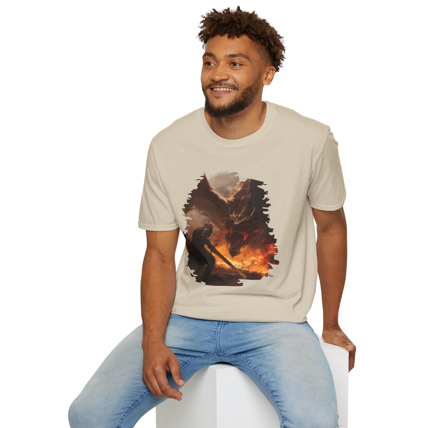 Fighter and Dragon - Unisex Softstyle T-Shirt