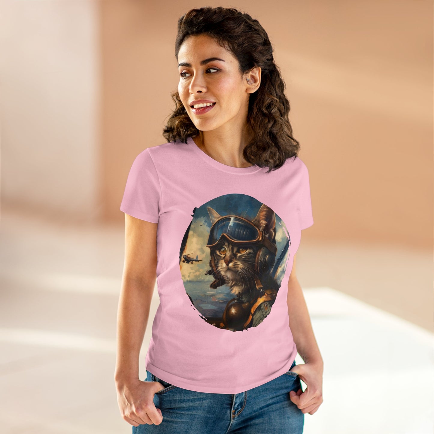 Fighter Pilot Kitty - Women's Midweight Cotton Tee