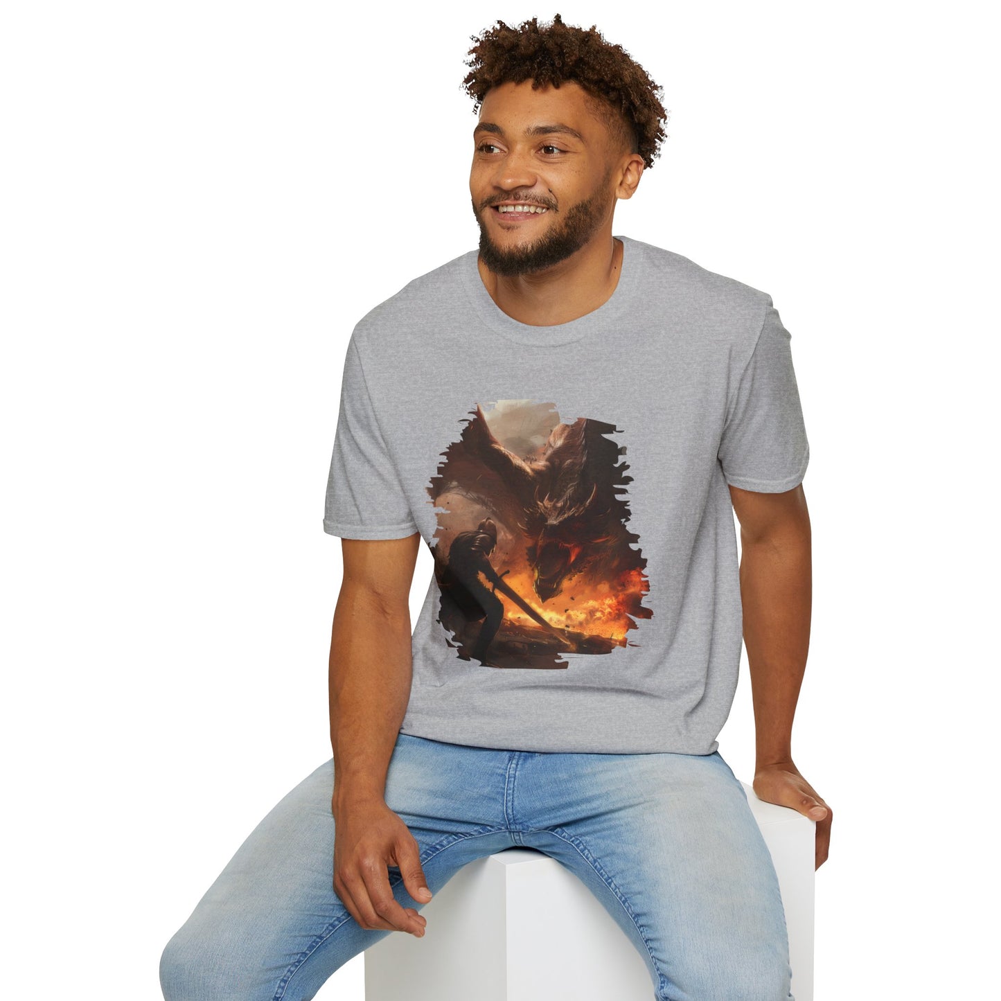 Fighter and Dragon - Unisex Softstyle T-Shirt