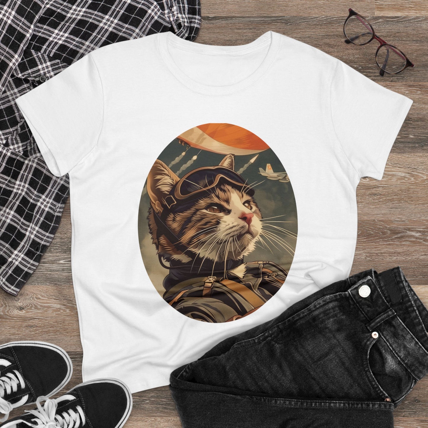 Kitty Fighter Pilot - Women's Midweight Cotton Tee