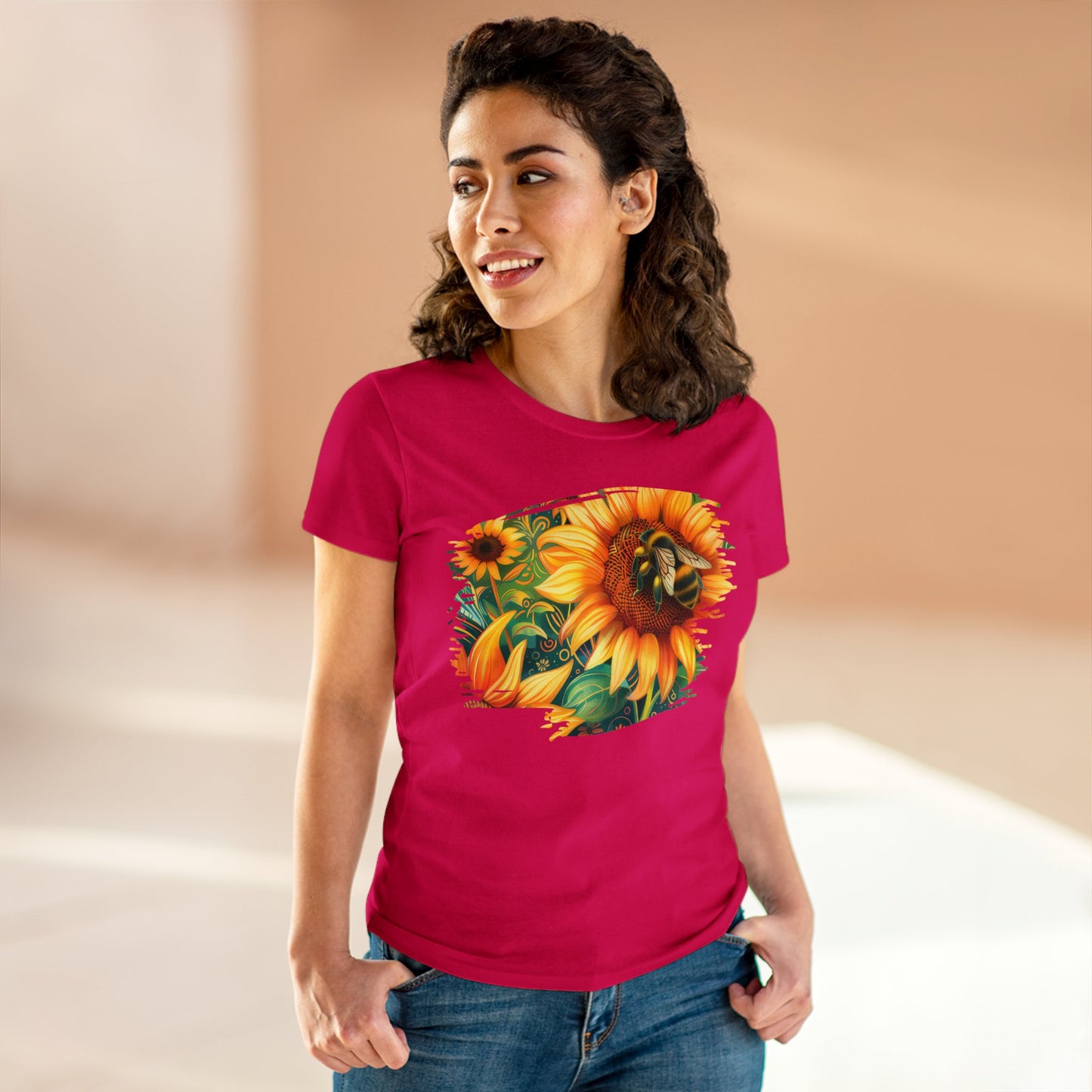 Sunflowers and Bee - Women's Midweight Cotton Tee