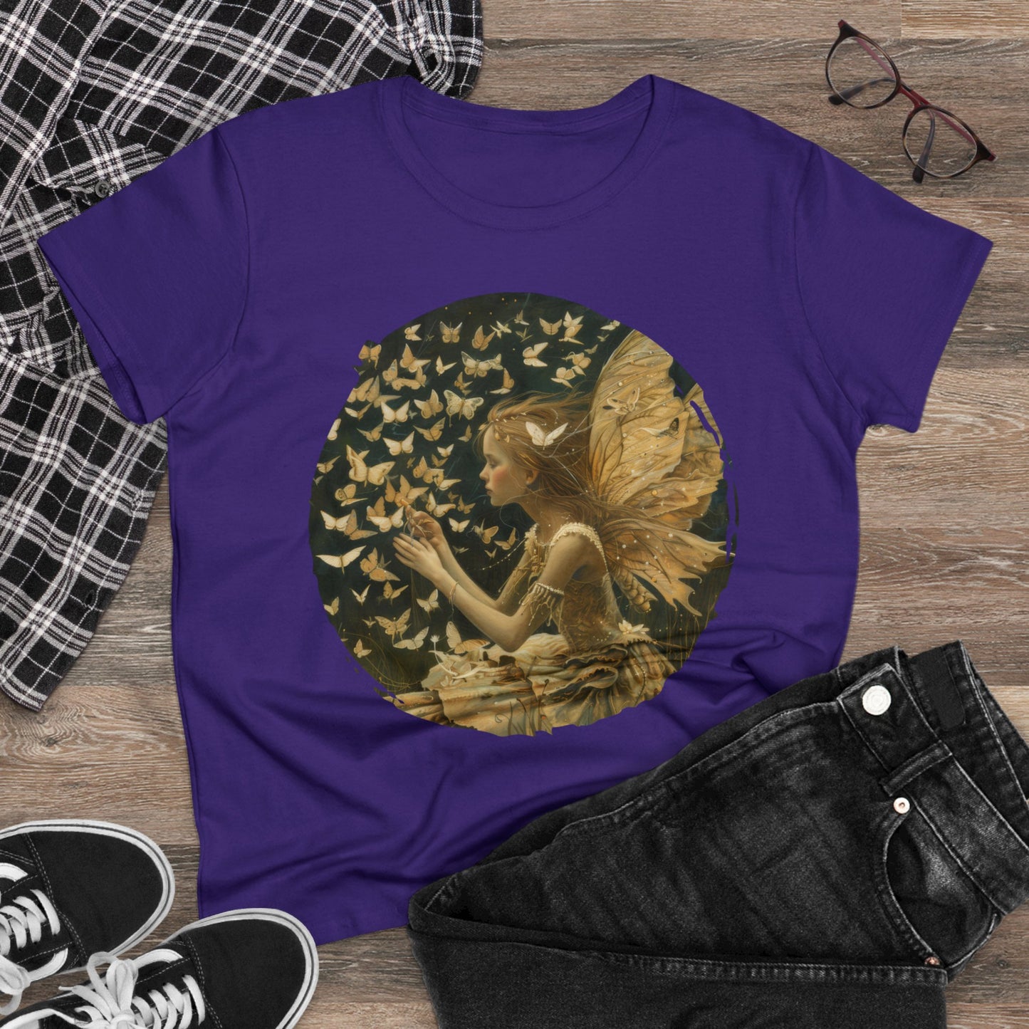 Fairy and Butterflies - Fantasy - Women's Midweight Cotton Tee