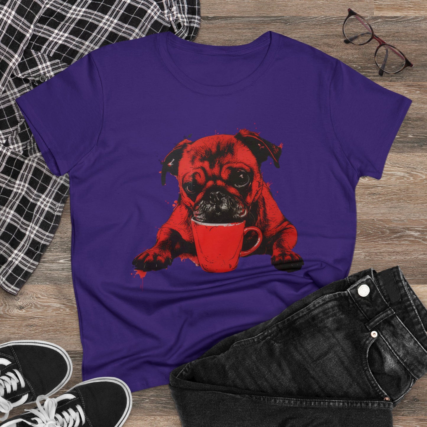 Dog Likes Coffee - Women's Midweight Cotton Tee