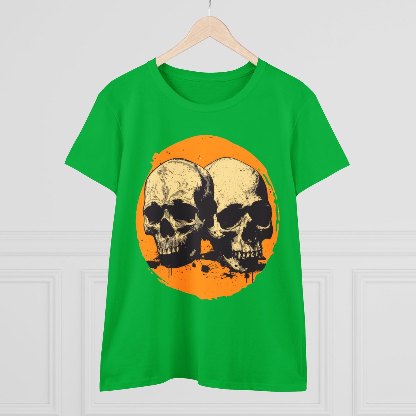 Skulls on Orange - Women's Midweight Cotton Tee