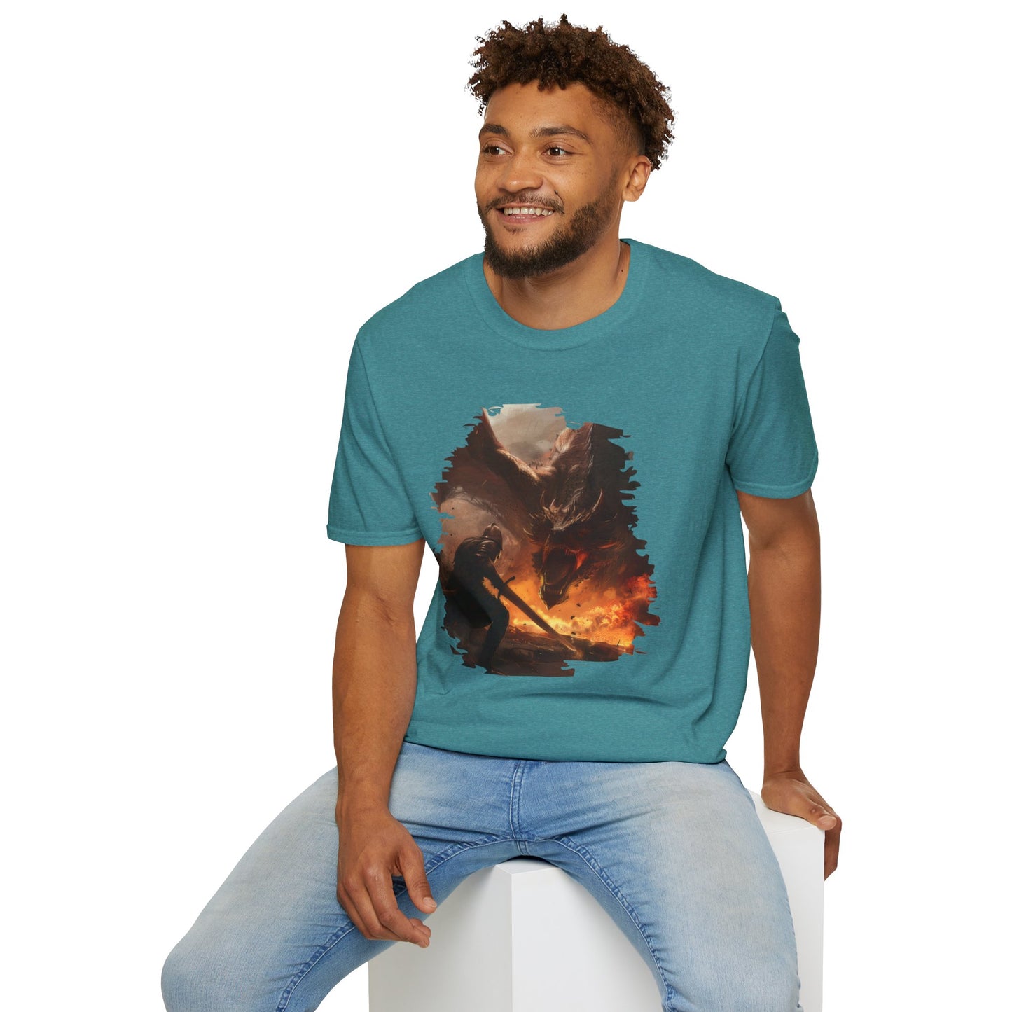 Fighter and Dragon - Unisex Softstyle T-Shirt