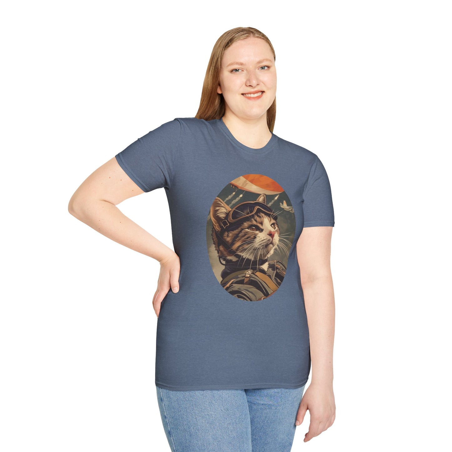 Cat Fighter Pilot - Unisex Softstyle T-Shirt