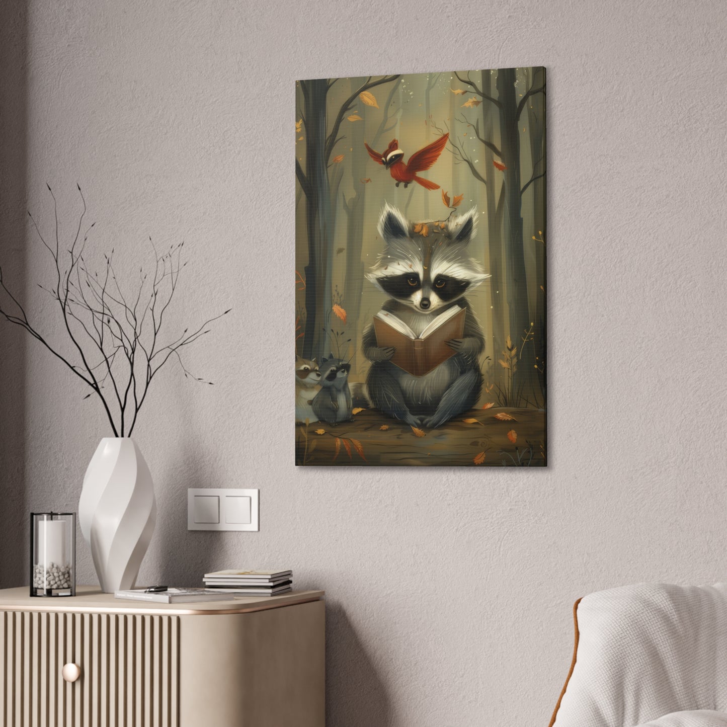 Reading Raccoon - Canvas Stretched, 0.75"