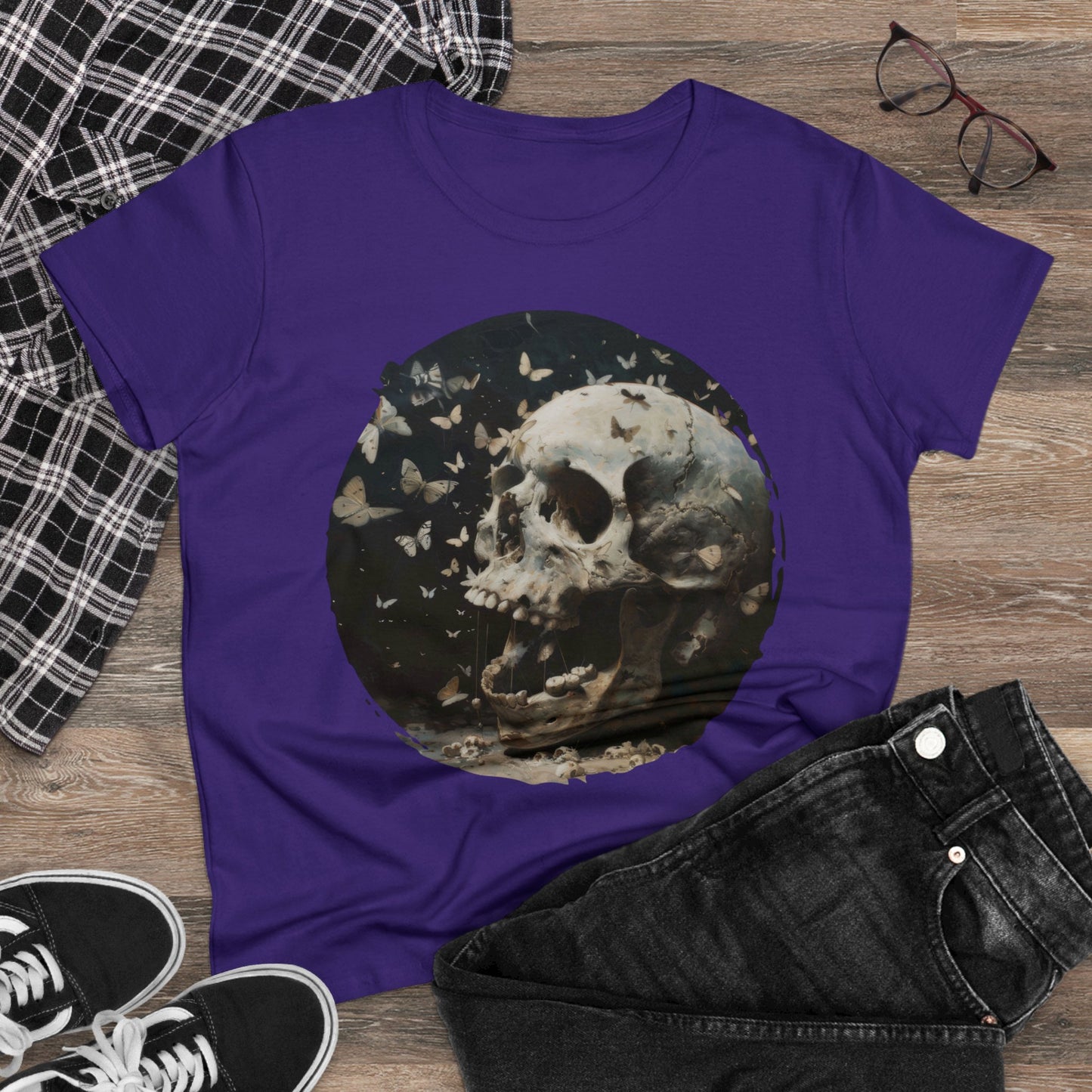 Skull and Butterflies - Women's Midweight Cotton Tee