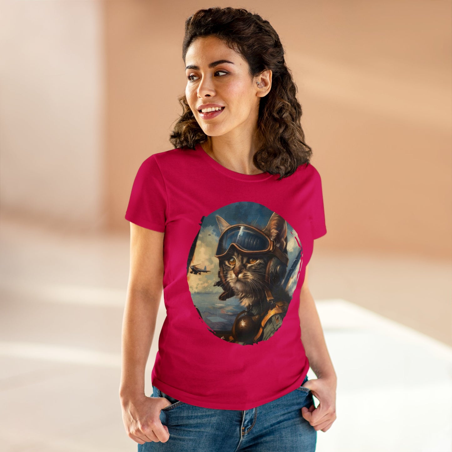 Fighter Pilot Kitty - Women's Midweight Cotton Tee